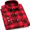 Camisas a cuadros cepilladas para hombres de vitalidad juvenil, un solo bolsillo tipo parche, prendas de vestir exteriores de manga larga de ajuste estándar, camisa de franela informal 2674