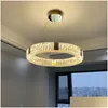 Pendant Lamps Post-Modern Luxury Crystal Led Chandelier Stainless Steel Chrome-Plated Round Hang Light Living Bedroom Dining Decorat Dh5Og