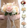 Fleurs décoratives, roses artificielles faciles d'entretien, bouquets multicolores réalistes avec nœuds en ruban, feuilles vertes élégantes pour les mariages