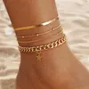 Anklets Böhmen Guldfärgstjärna Pendant Set för kvinnor Girls Boho Ankle Armband på benkedjan pärlsmycken