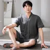 Женская одежда для сна L-4xl Plus Summent Summer Cotton Man Pajamas Мужчины японская пижама с коротким рукавом. Случайный костюм для ночной одежды Baju Tidur Lelaki Set L230918