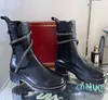 Winterstiefel für Damen, mit Kristallen verzierter Gürtel, schwarzer Kalbsleder-Knöchelsticker mit Biene und Stern, klobige Kampfsohlen, Bootie