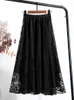 Kjolar Luckbn franska spets halvlängd kjol för kvinnor 2023 a-line lång stor svängmask ihålig kvinnor veckas