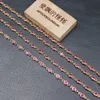 Eyeglasses chains APDGG 1 Meter Bezel Set 4mm Rose Red CZ Yellow Gold Plated Copper Fashion Chain Paperclip Neck Chain Pearl Jewelry Making DIY 230918