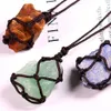 Pendanthalsband Reiki Healing Quartz Stone Halsband Braid Net Pocket Crystal Natural Mineral Fluorite Labradorite293V