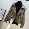 여자 가죽 패션 캐주얼 느슨한 허리 재킷 오토바이 코트 2023 가을 시니어 옷깃 고딕 양식