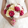 装飾的な花y5leウェディングロマンチックな花ブーケ人工シャンパンカラーブライドブライダルブーケ用ローズポグラル小道具