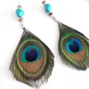 S3769 Fashion Jewelry Retro Peacock Feather Earrings Turquoise Handmade Dangle Earrings