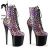 Bottes 20cm cheville talons hauts automne femmes chaussures de plate-forme laser imprimé léopard mince dames courtes pôle danse 230918