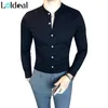 Chemises habillées pour hommes à manches longues Chemise formelle blanche Hommes Noir Slim Col Mandarin Camicia Uomo Chemise Homme Hombre Camisa Mas256f