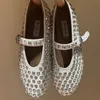 Designer Ladies Flat Casual Shoes Round Toe Slip on Genuine Leather Elegant Balet Shoes Luxury Brand Crystal Diamonds Wedding Mules Female Loafers Shoe Size 35-42