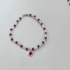 Ketting oorbellen set stijlvolle rood hart kralen armband/bamboe gezamenlijke vingerringen/ketting sieraden