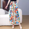 Women's Pants 2023 Big Red Flower Wide-leg High Waist Drape Summer Thin Cotton Long Palazzo Trousers