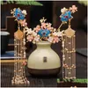 Haaraccessoires Chinese Etnische Stijl Hanfu Retro Metalen Hoofdtooi Haarspeld Fl Set Kwastjes Antieke Dames Sieraden Clips Drop Delivery Dhvke