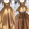 2022 Gold Flower Girls Dresses For Weddings Scoop Neck Cap Sleeves Sequined Lace Crystal Beads Corset Back Sweep Train Birthda268i