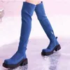 Boots New Denim Square Toe Height Increasing Over The Knee Woman Winter 2023 Side Zipper Platform Thick Sole Shoes Women 230914