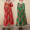 Podstawowe sukienki swobodne wiosna jesień nowy styl etniczny Prezentowany Big Red Long Robe Femme Odrodzenie literatury i art.