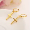 Design especial exclusivo Christian Vogue Womens True Real 14K Sólido Fino Ouro Amarelo GF Crucifixo Cruz Brincos Charme Atemporais2566