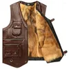 Herenvesten Herfst en lente Motorvest V-hals Mouwloos Kunstpu leren jas Winddicht Extra warm vest Jas D18