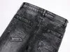 European American Fashion Trend Mens Robin Jeans Patchwork Distressed Denim Pants Skinny fit Slim stretch Embroidery Men's Ripped Jean Hole Washed size 29-38 Black