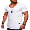 Camisetas sin mangas para hombres Modelos de explosión Tamaño grande Cuello en V Estiramiento Color sólido Manga corta Camisa base juvenil Directo de fábrica V253M