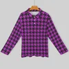 Men's Polos Houndstooth Check Casual T-Shirts Purple And Black Polo Shirts Men Trendy Shirt Autumn Long Sleeve Custom Tops Big Size