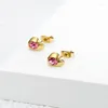 Stud Earrings Simple Mini Multi Color Crystal Heart For Women Fashion Gold Metal Stainless Steel Jewelry