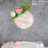 Cake Tools Metal Gold Happy Birthday Topper Flowers Plants Cupcake For Girls Mom Party Decorations Baby Shower