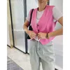 Women's Vests 2023 Woman Jackets Vest Coat Top Waistcoat Clothing Sleeveless Blazers Korean Cardigan Summer Short Luxury Linen Y2k Pink