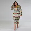 Casual Dresses Classic Colorful Striped Print Turn Collar Long Sleeve Sheath Midi For Women Party Night Club Elegant Robe Wholesale