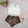 Set sexy Pigiama di seta in raso per le donne Pigiama Pigiama sexy Stampa leopardata Indumenti da notte Indumenti da notte femminili Senza maniche Senza spalline Lace Up Home Wear Q0706 L230918