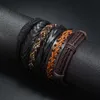 Einfaches handgewebtes Armband aus Rindsleder für Herren, mehrschichtiges Set-Armband aus Leder