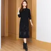 2023 Floral Black Sweaters Dress Women Designer O-Neck Slim Elegant Midi Frocks Long Sleeve Elegant and Youth Autumn Winter Vacation Party Knitted jumper Dresses