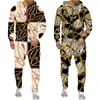 Męskie dresy modowe luksusowe serie łańcucha 3D Drukuj Zipper Spodnie z kapturem dwuczęściowy zestaw Hip Hop Streetwear Tracksuit Menwomen Suit 230918