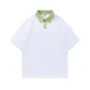 Men's Polos Color Blocking Hong Kong Style Loose Fall Shoulder 5/4 Sleeve POLO Shirts Lapel Tees For Summer