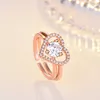 Anéis de casamento luxo micro pavimentado ziconia para mulheres noivado promessa amor coração zircão conjunto femme jóias nupciais