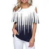 Kvinnors blusar kvinnor toppar elegant runda nacke off-shoulder damer t-shirt lösa korta ärmar pullover casual blus för daglig slitage