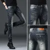 Calças masculinas 2023 homens estiramento magro rasgado buraco jeans calças masculinas jeans calça longa reta calças casuais preto branco cinza azul j230918