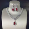 Ketting Oorbellen Set Waterdruppel Zirkoon Earnail Bruid Alle diamanten sieraden Avondjurk Banket