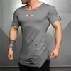 Débardeurs pour hommes Hommes Mode Vêtements Bodybuilding Gym Sports Vintage Trou Fitness Tshirt Étendre T-shirt Casual Manches Courtes Slim Fit 230915