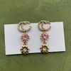 Luxe Designer Lange Dangle Kroonluchter Oorbellen Meisjes Roze Diamant bloemvorm Drop Earrings292e