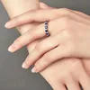 Eternity Sapphire Diamond Ring 925 Srebrny impreza Weddna Pierścienie dla kobiet Bridal Birthday Promise Prezent biżuterii