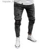 Jeans masculinos jeans masculinos preto cinza magro rasgado casual magro ajuste angustiado estiramento buraco denim calças primavera outono calças masculinas l230918