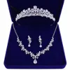 Yüksek kaliteli yeni gelin taç tiara üç parçalı zirkon kolye küpeler prenses doğum günü düğünü kadın aksesuarları ile hediye201u