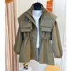 Kvinnors dikerockar 2023 Spring Autumn Advanced Design Feel Lose Casual Military Green Drawstring Midjeband Arbetsdräkt Vindbrytare Coat