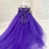 2021 LACE BEADED FLOWER GIRL DRESSS BALL GOWN SHEER NECK Långärmar Lilttle Kids Birthday Pageant Wedding Gowns319a