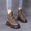 Botas femininas de couro oco para fora legal bota luz grossa sola muffin sapatos primavera e verão nova alta superior respirável nu 0709