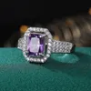 Solitaire Ring Squaring Purple Zirconia Square for Women Simple with White Crystal Engagement Rings Female Wedding Band Gift Z3K114 230918