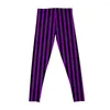 Pantalon Actif Fines Rayures Violettes Et Noires | Legging Vertical Gym Femme