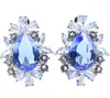 Dangle Earrings 27x20mm Eye Catching Rich Blue Aquamarine Violet Tanzanite CZ Woman's Wedding Silver